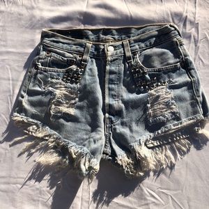 Levi’s High Waisted Frayed & Studs Denim Short